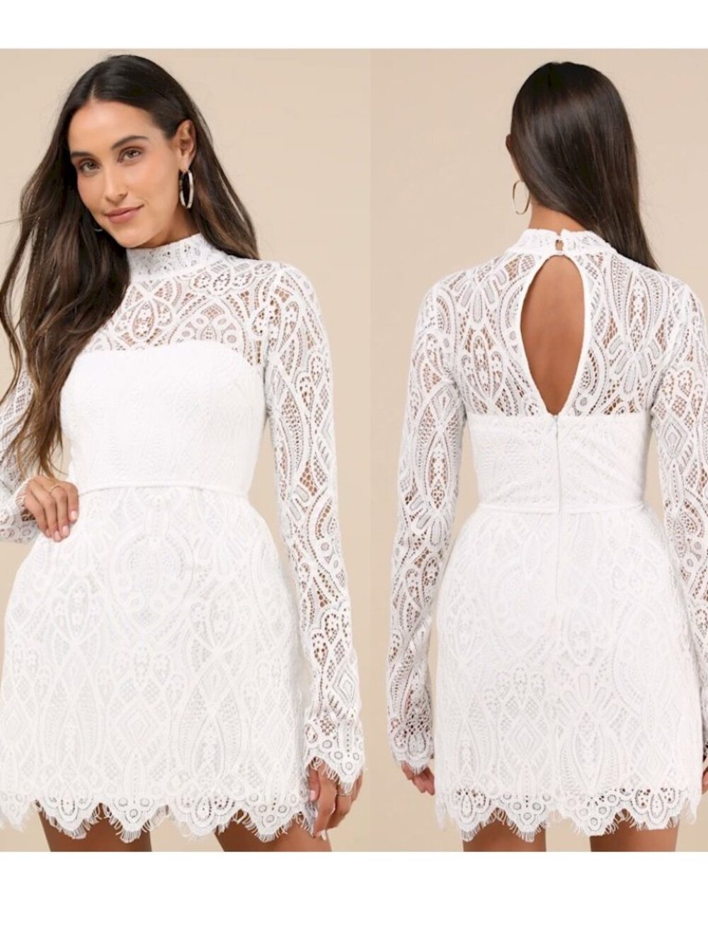 Lulus Gorgeous Attraction White Lace Structured Mini Dress Large New NWT